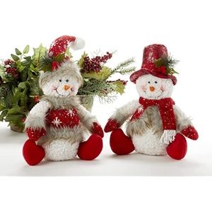 🛍️ Set of 2 Mr & Mrs Snowman Sitting Plush Doll Christmas New